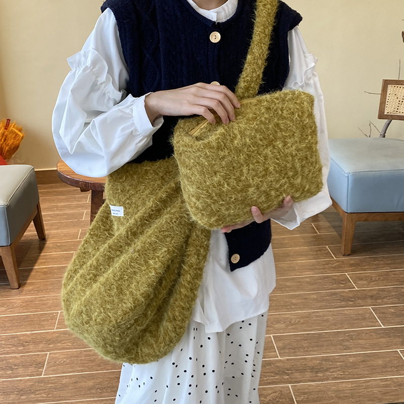 TEMU レディース レトロ ふわふわ 大容量 トート＆クロスボディバッグ - 冬用 コージー ショルダーバッグ バックル留め ソフトプラッシュ ハンドバッグ 通勤用 グレー/// 洗濯不可 (広州在庫)