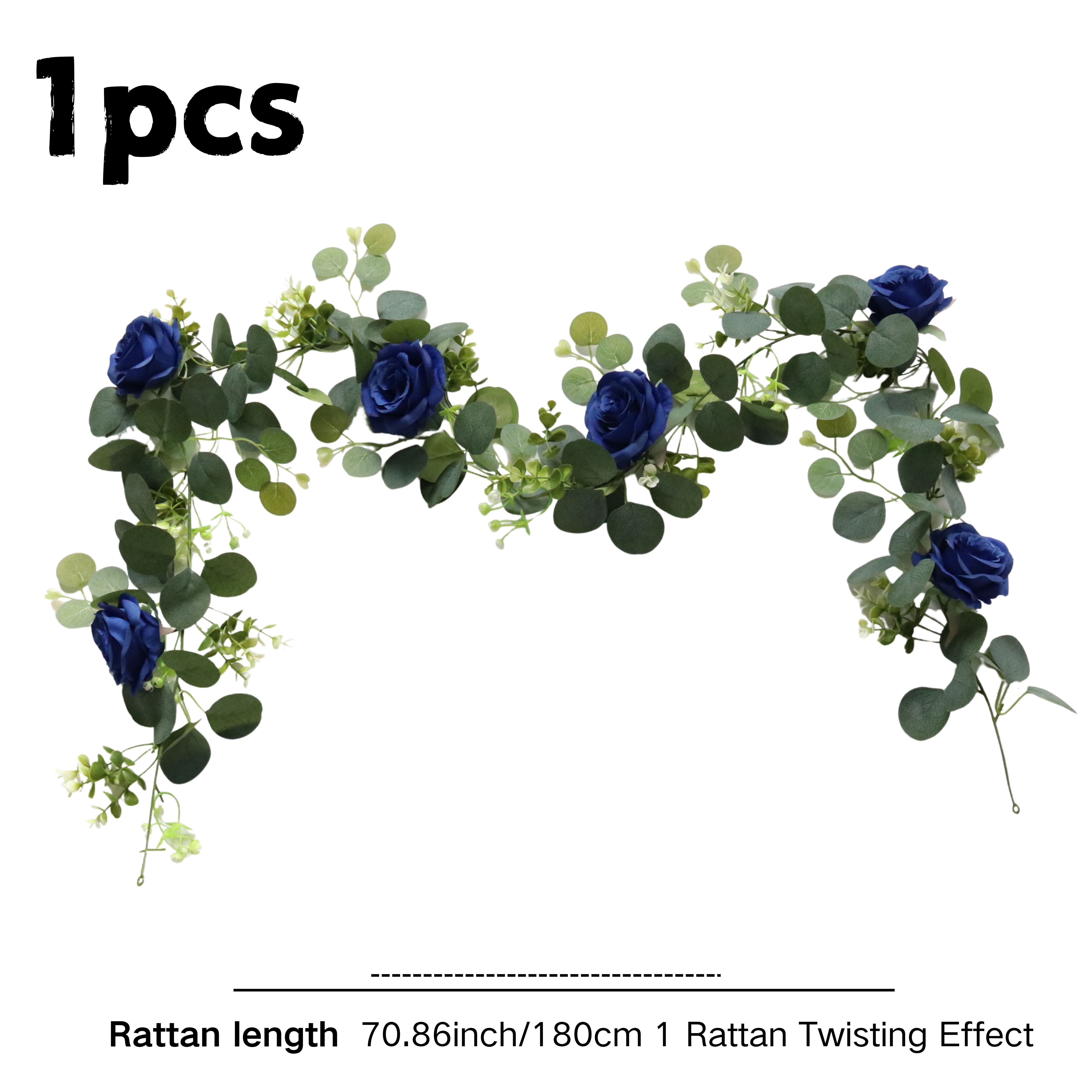 TEMU Décoration de Printemps/Décoration de Mariage - 1 pièce Lierre de Roses Bleu Foncé, avec Fausses Feuilles d'Eucalyptus et Roses - Aucun Arrosage