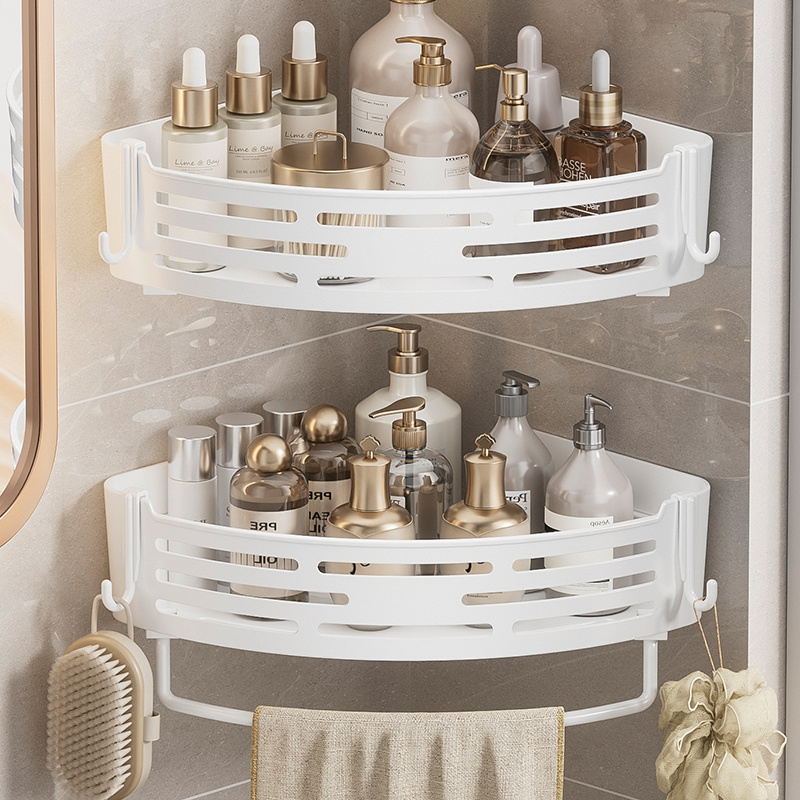 2pcs Shower Shelf No-drill Wall-mounted Bathroom Organizer Triangular Design For Shampoo Conditioner And Soap