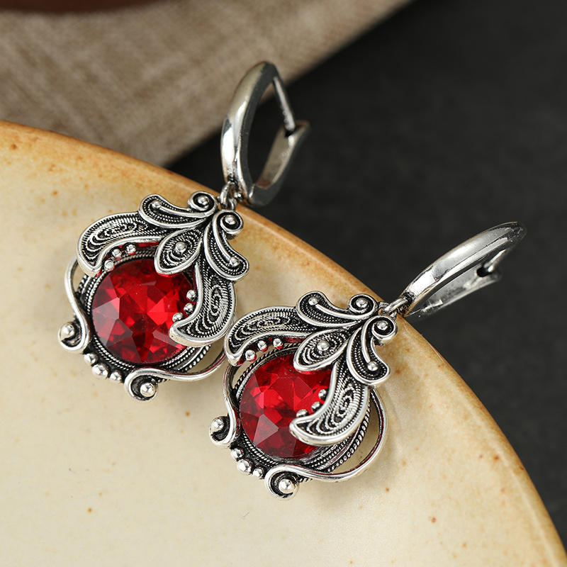 Women's Red Synthetic Cubic Zirconia Dangle Earrings, Trendy