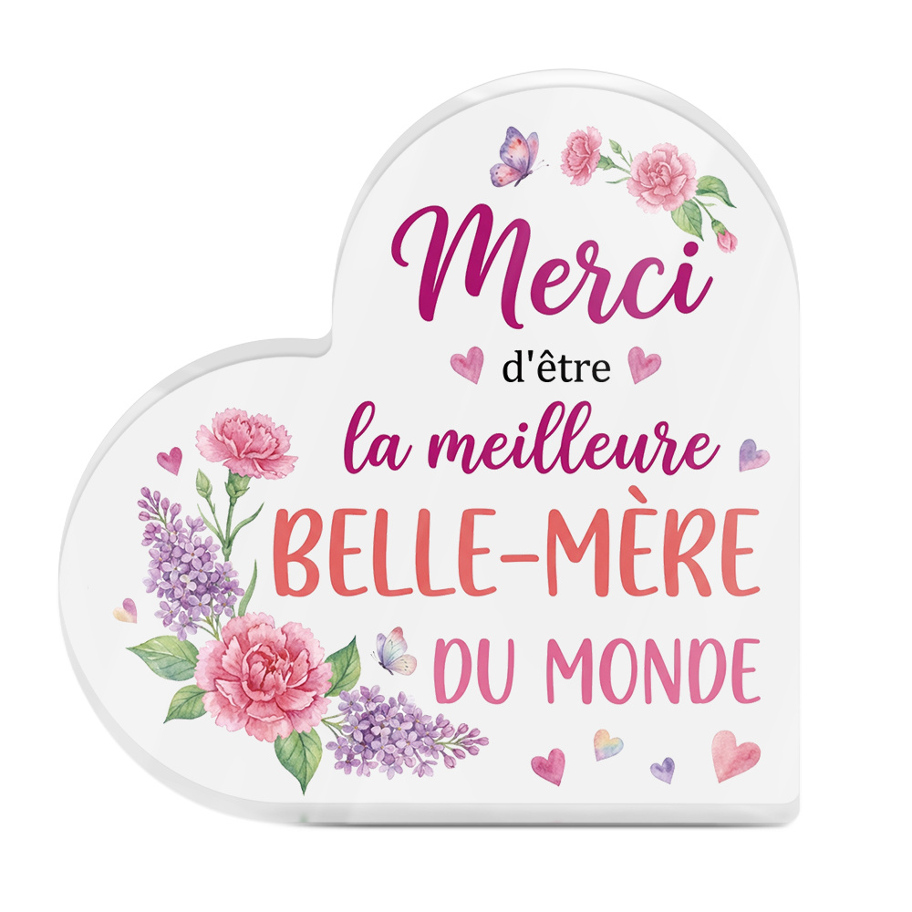 TEMU Décoration Plate 2D Putuo 1pc Citations Panneau Acrylique de Cœur Décor de Table, D'Être La Meilleure BELLE-MÈRE DU MONDE, Décoration de Bureau