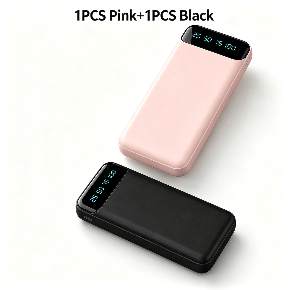 TEMU Paquete de 2 Baterías Externas de 20000Mah, Pantalla LED, Puertos USB y Tipo-C. Colores: Rosa y Negro, Verde y Negro. Compatible con iOS y ,