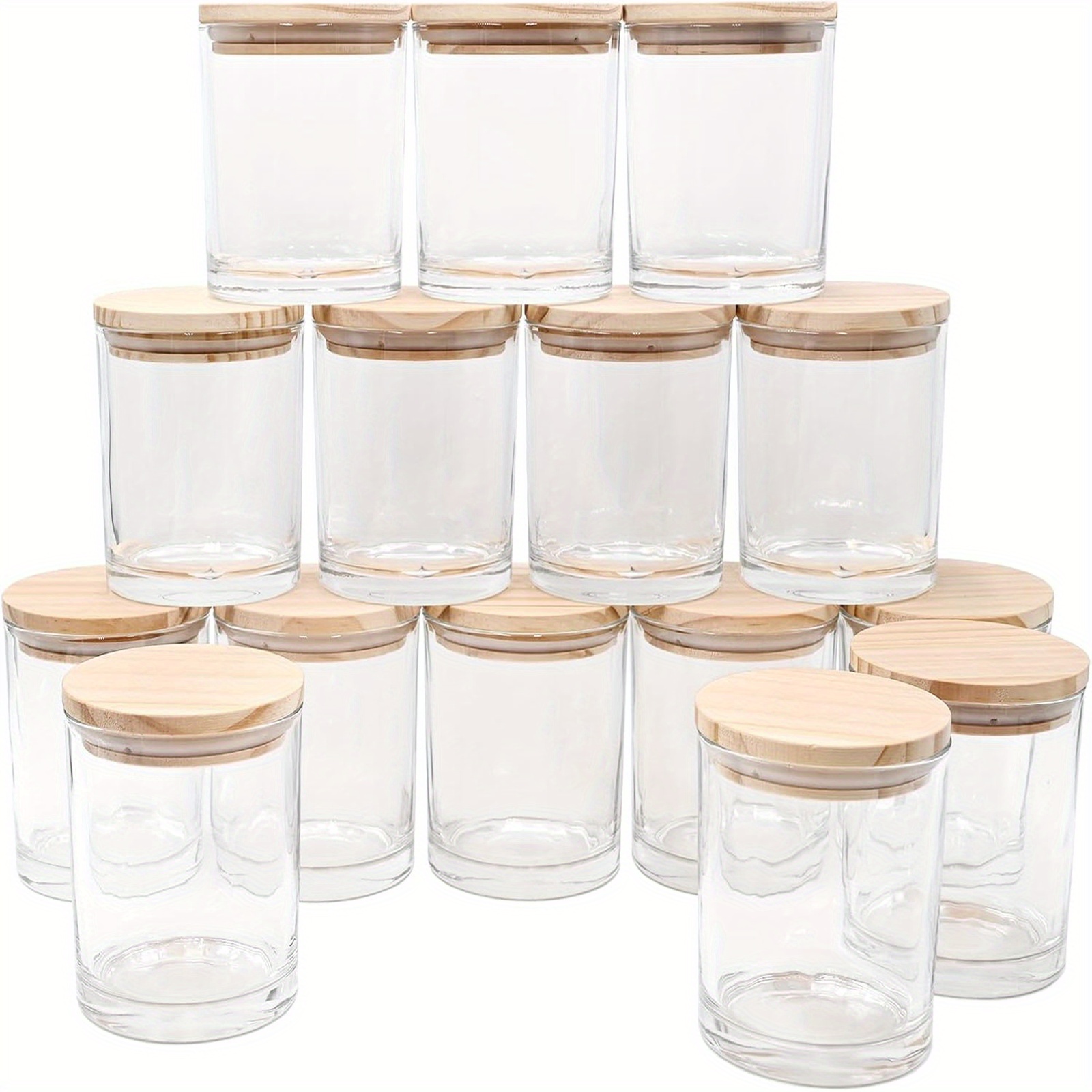 TEMU 12pcs Clear Candle Jars For Making Candles, 220ml Glass Candle Jars With Wood Lids, Candle Containers For, Gifts, Home Decoration