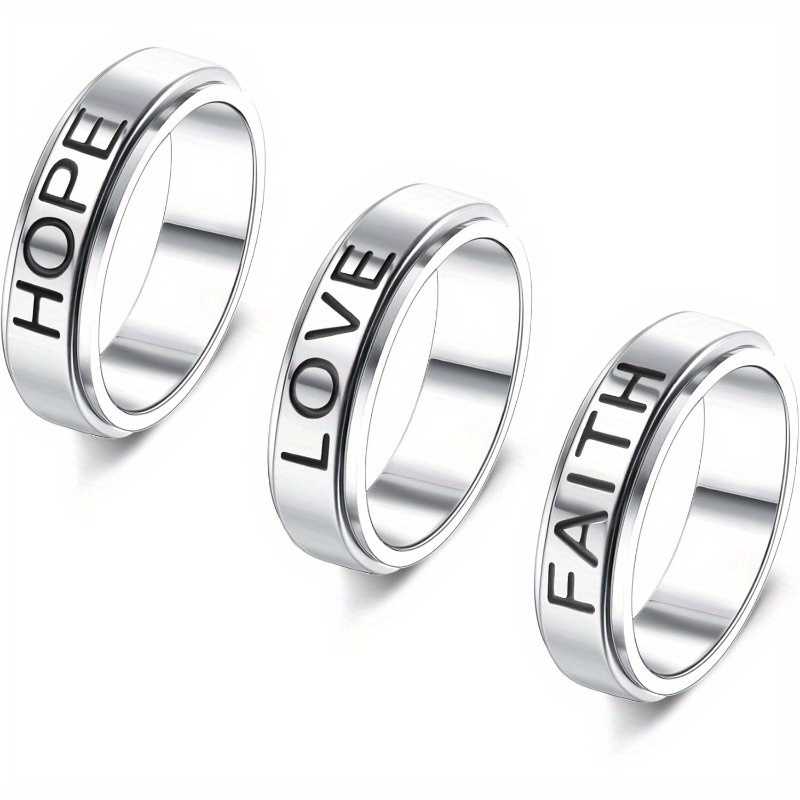 3pcs stainless steel fidget spinner rings set for women men fidget band cool rings 6mm wide love faith   inspirational wedding pormise band ring set Product details 7