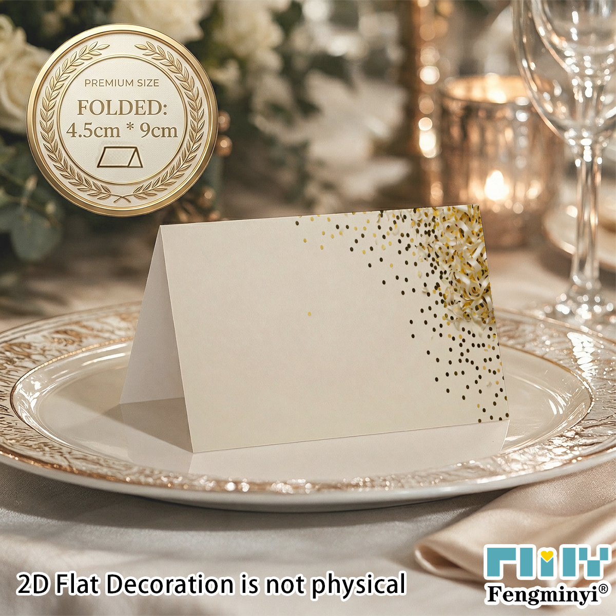 TEMU 36 cartes de table pliées 4,5 x 9 cm, cartes de tentes à dorés pour mariage, fête, banquet, décoration de table, fournitures d'événements, carte