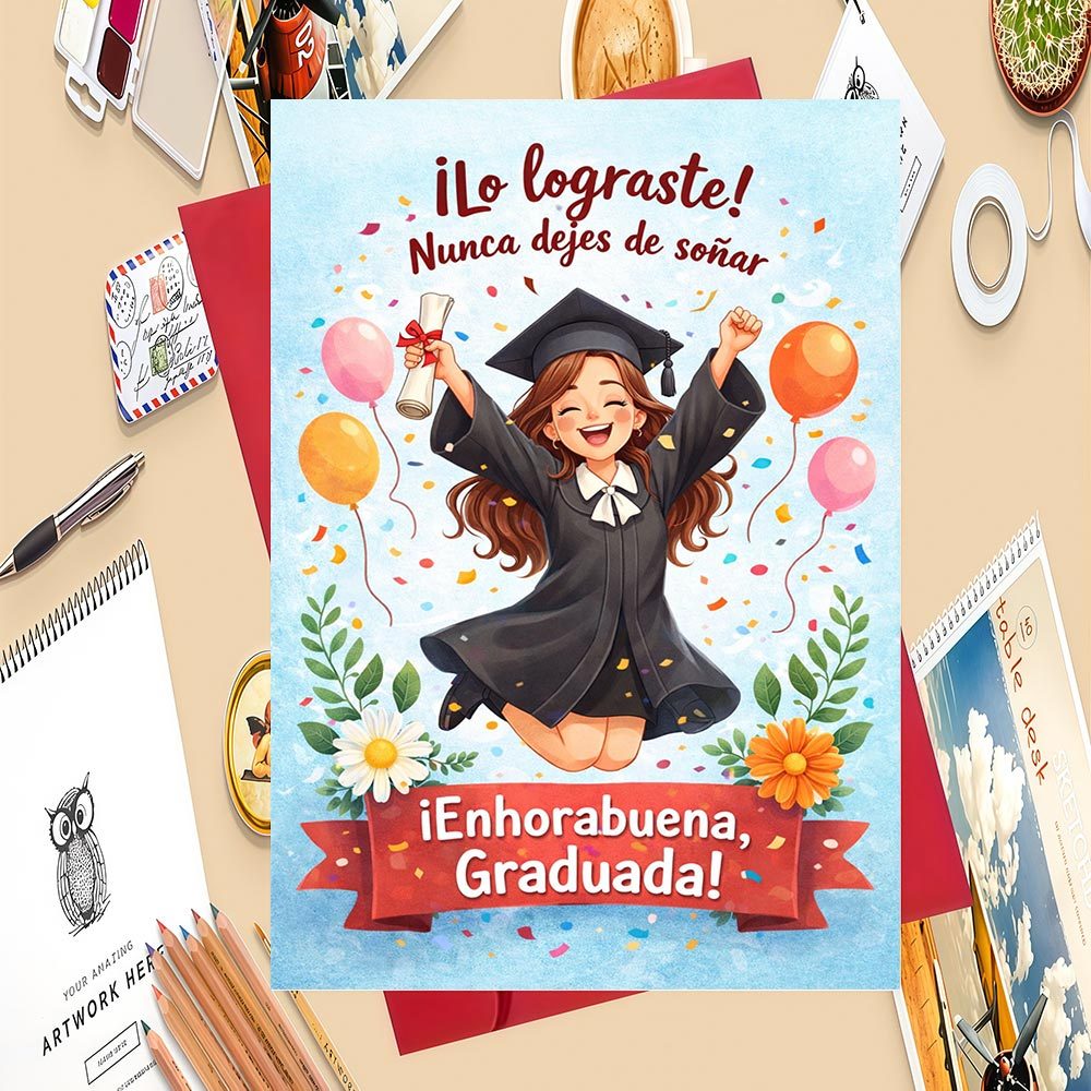 TEMU 1 tarjeta de felicitación + 1 sobre, 1 pieza, tarjeta de felicitación para hija su graduación, ideal para reuniones familiares para conmemorar