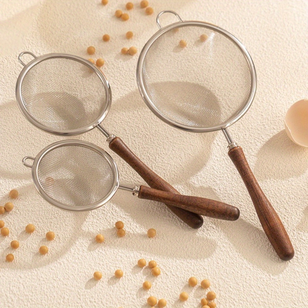 E-shop ./3 Stk. Kleiner Edelstahl-Sieb mit Holzgriff, Sojamilch-Saft-Tee--Filter, Backwerkzeug-Weizensieb, Ölfilterschaufel
