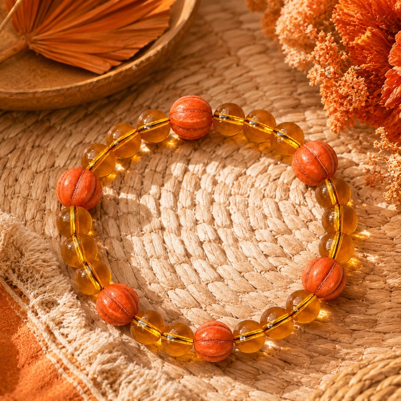 Unisex Orange Transparent Glass Elastic Bracelet