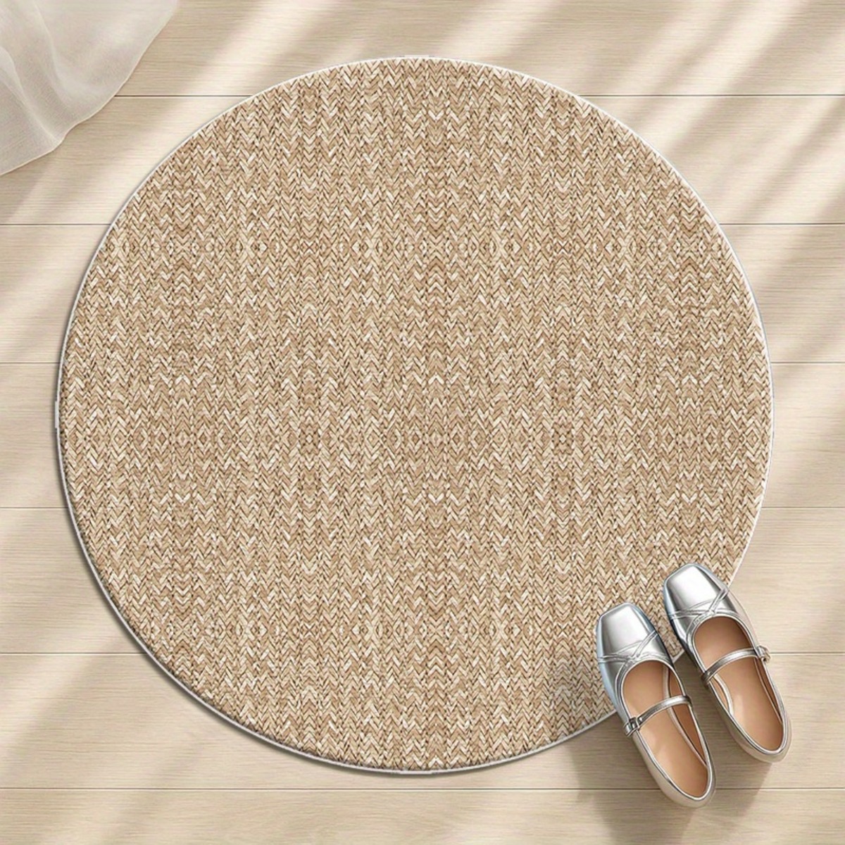 TEMU 1pc Soft Flannel Round Area Rug Suitable For Bath & Shower, Non-slip Absorbent With Braided Pattern, Thick Pile Mat For Bathroom Decor, Suitable