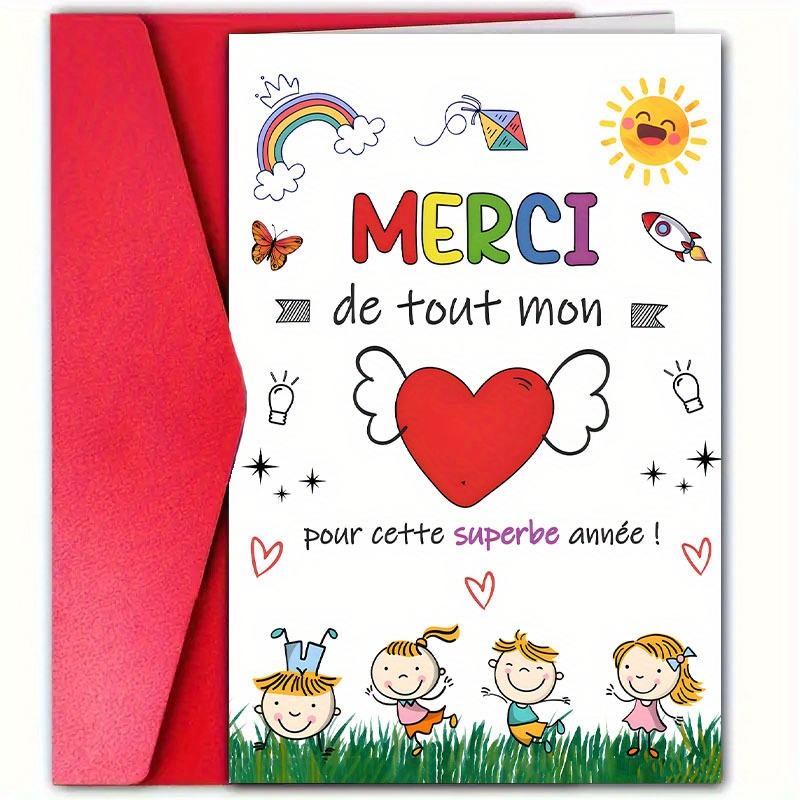 TEMU 1 carte de remerciement amusante en français avec enveloppe | "" pour les enseignants, les entraîneurs ou les professeurs - Vœux sincères des