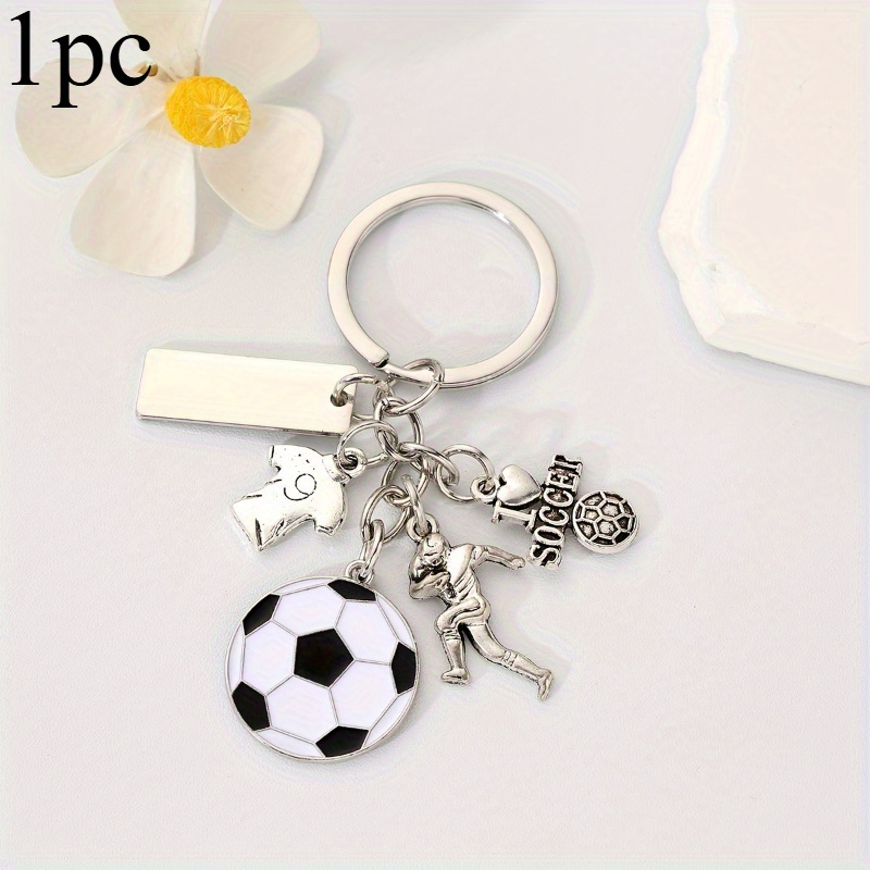 TEMU 1pc Customizable Laser Engraved Soccer Fan Keychain - Stainless Steel With Football, Player, Jersey Charm - Ideal Gift For Students And Fans,