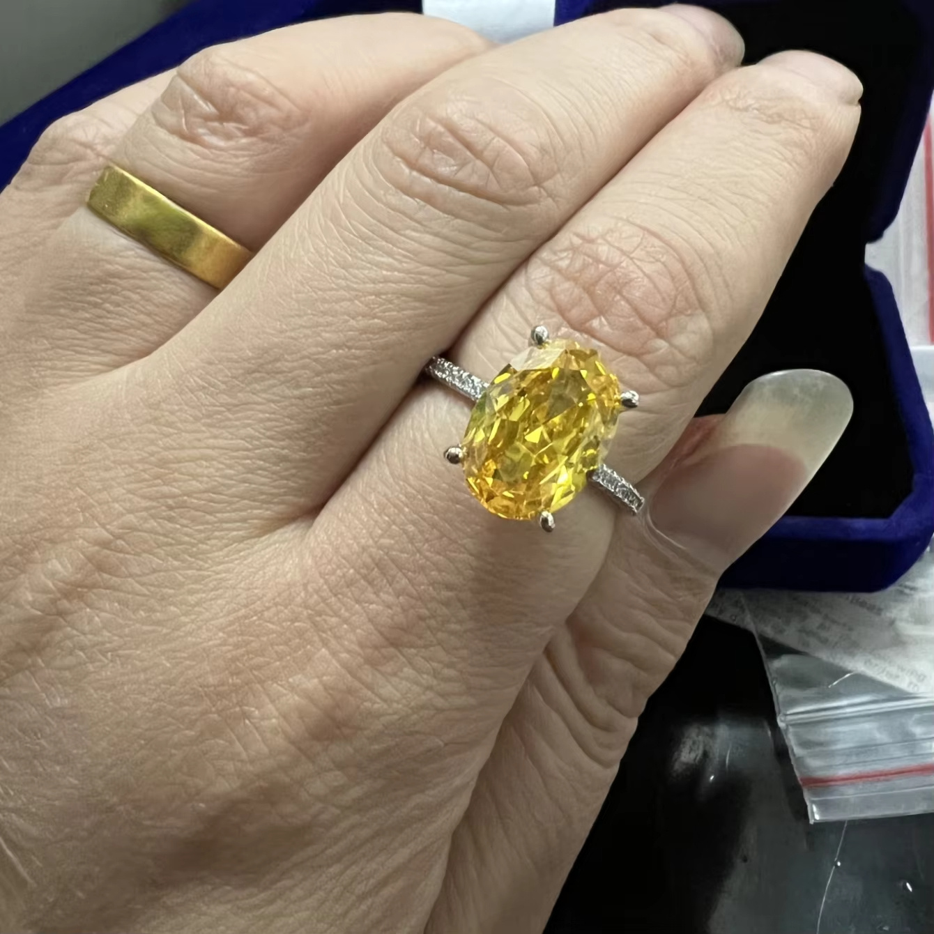 Women's 1/2/3 Carat Oval Cut Yellow Moissanite Ring, 925 Silver