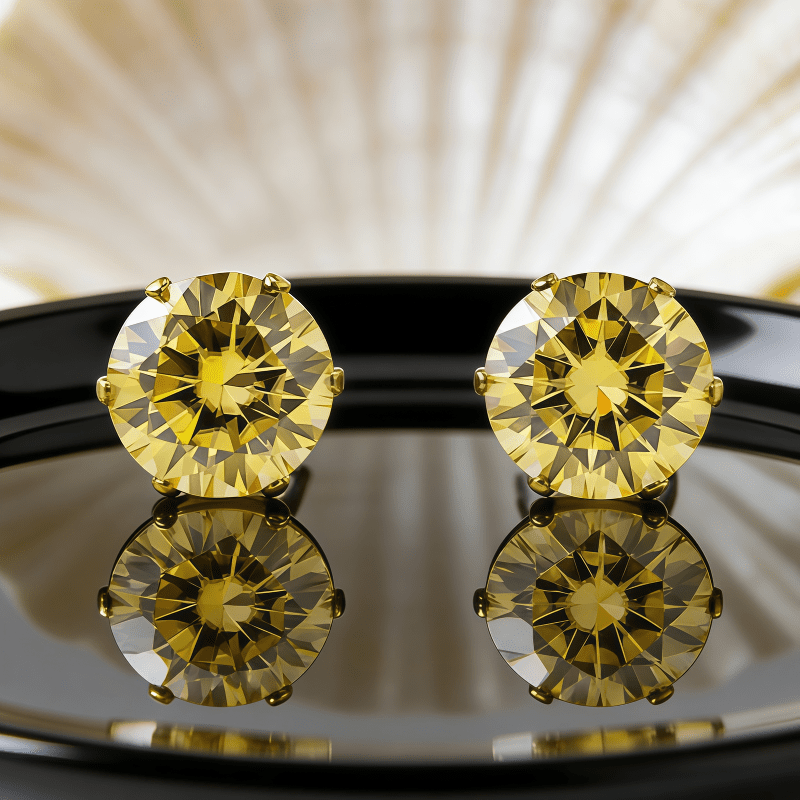 0.5/2.0 Carat Stainless Steel Six-Prong Crown Yellow Moissanite Stud Earrings
