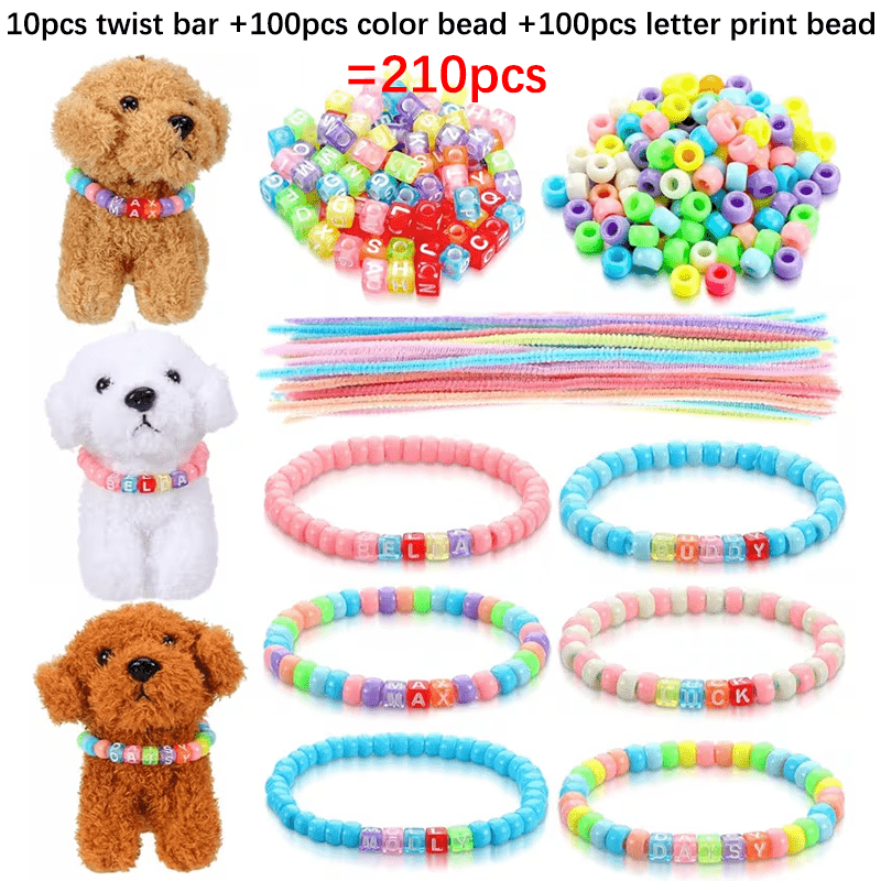 TEMU 210pcs(100pcs Solid Color Bead +100pcs Letter Bead +10pcs ) Puppy Themed Jewelry Making Kit, Diy Bead Bracelet Necklace Craft Set With Colorful
