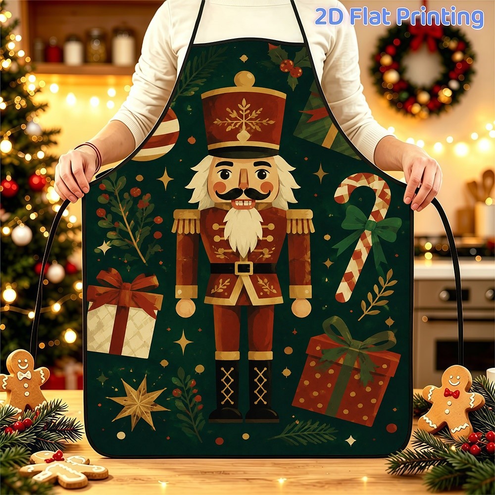TEMU 1pc Christmas Nutcracker 2d Printed Sleeveless Apron, Adjustable Waistband Polyester Kitchen Apron, Size 52cm X 73cm (20.47 Inches X 28.74