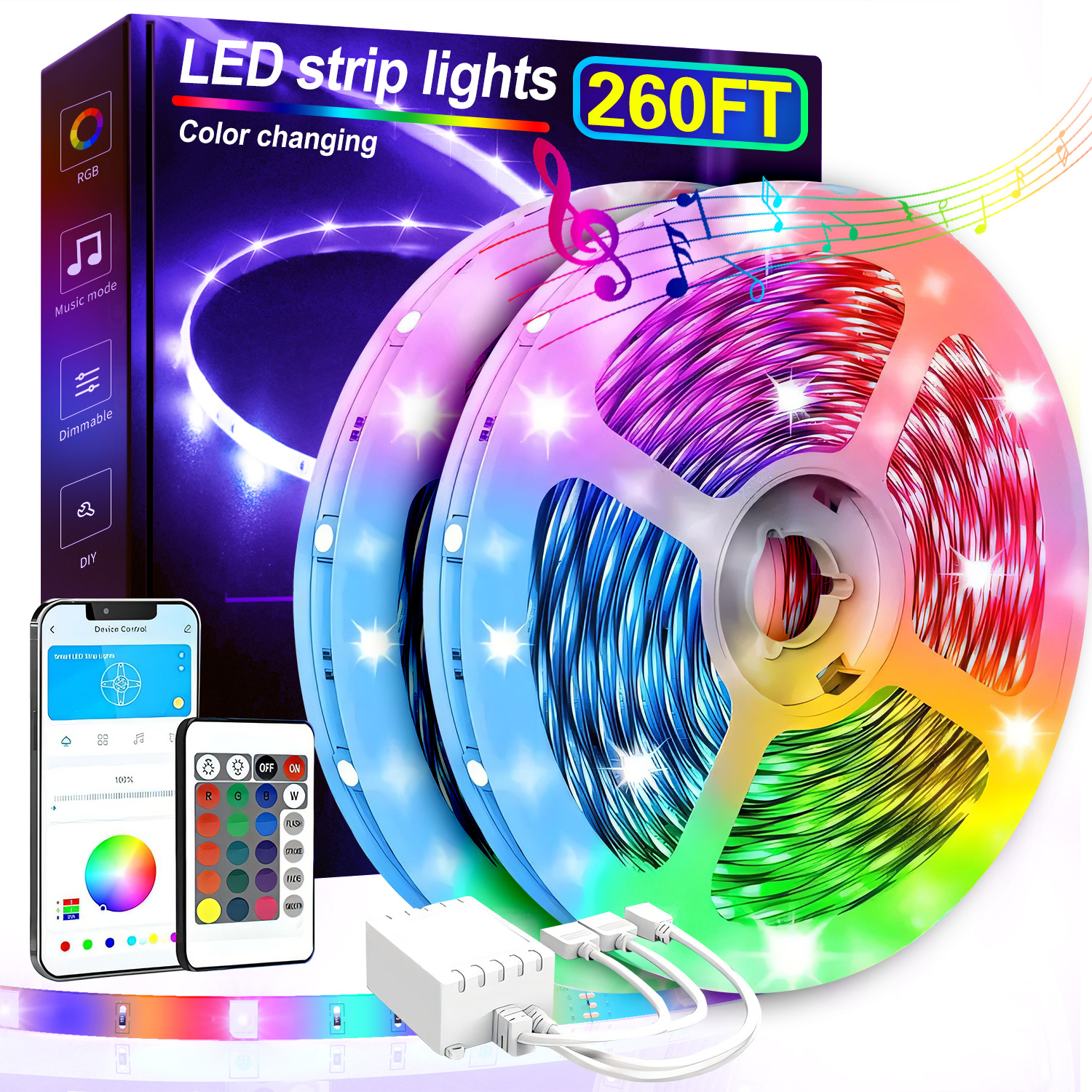 

260ft Long Led Strip , Rgb Led App And , Dimming, , Diy Length And 16 , For , Halloween, , Christmas, , Decor