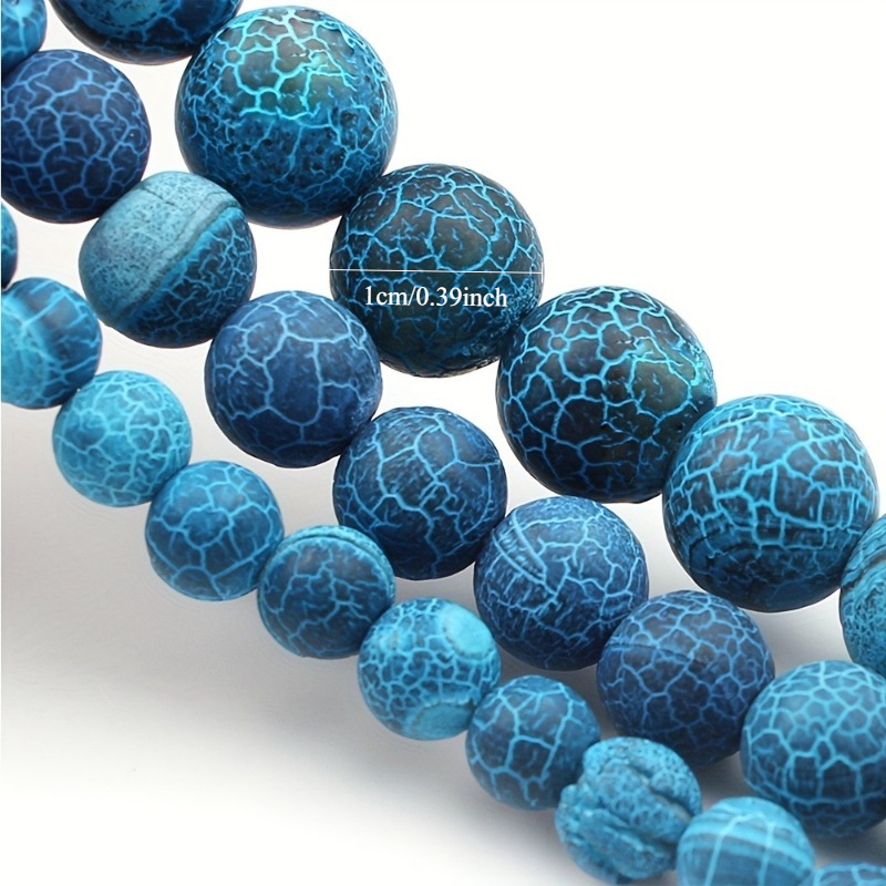 TEMU Bulk Suitable For Beads - Weathered Agate 6/8/10mm Dark Blue Cracked Vein Beads With Dragon Patterns, Spacer Beads For Bracelets, Necklaces, (no