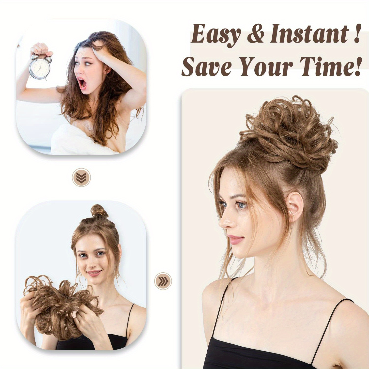 2pcs 4 inch brazilian human hair messy bun   extensions soft comfortable elastic scrunchie updo hair pieces for women natural look   versatile for daily formal events hair accessories evening hairstyle soft texture details 6