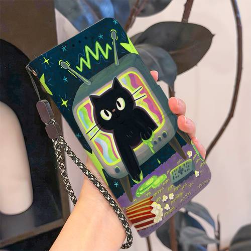 phone case 2d flat printing suitable for google pixel 6 6a 6 pro 7 pro 7 7a 8 8 pro 8a 9 9 pro 9 pro xl pixel9 10 pro xl 10a phone case black cat pattern with flip built in card slot bracket and lanyard phone protective cover
