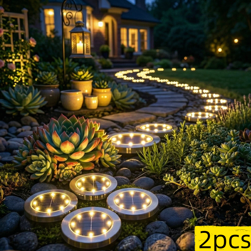 Image of 2pack Solar 8led Ground Lights, Lawn Accents, Ideal For Private And Surrounding Atmosphere Layout, Outdoor Gathering Decor, Soil Embedded Guidance Lights, Aesthetic Backyard Lighting