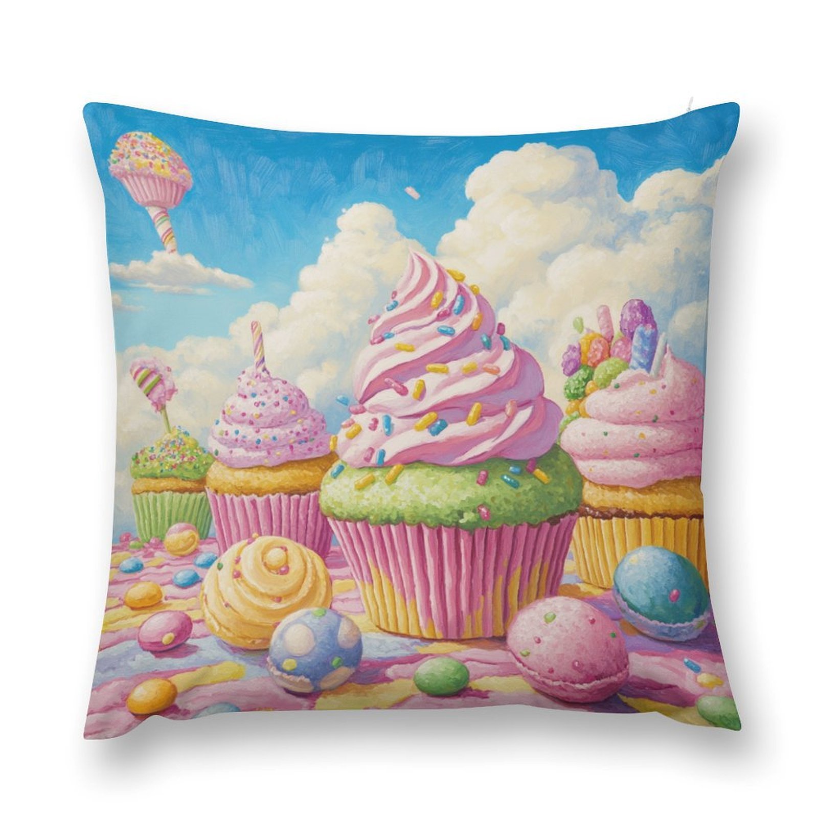 

1pc, Throw Pillow Covers - Soft Short Plush With A -land Scene With Cupcakes , 18 X 18 Inch Decorative Pillow Covers For Christmas Home Decor, Ideal For Living Room, Bedroom & Outdoor, Gift