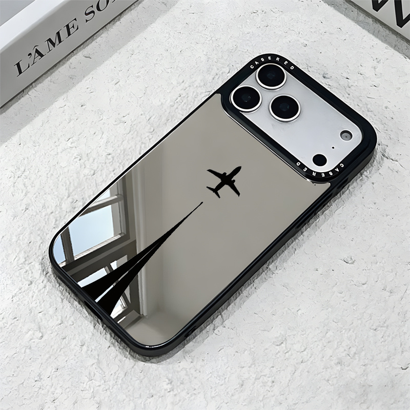 TEMU Coque de téléphone : 1 coque noire à motif d'avion à réaction imprimé UV avec finition , compatible avec iPhone 17-11 Pro Pro , cadeau tendance