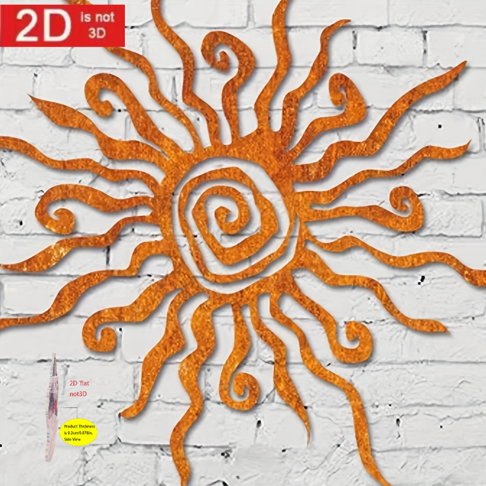 TEMU 2d Flat, [2d Flat] 2d Rust-colored Acrylic Sun Spiral Wall Art - Exquisite Foil Engraving, Rustic Style And Garden Decoration, 2d Flat
