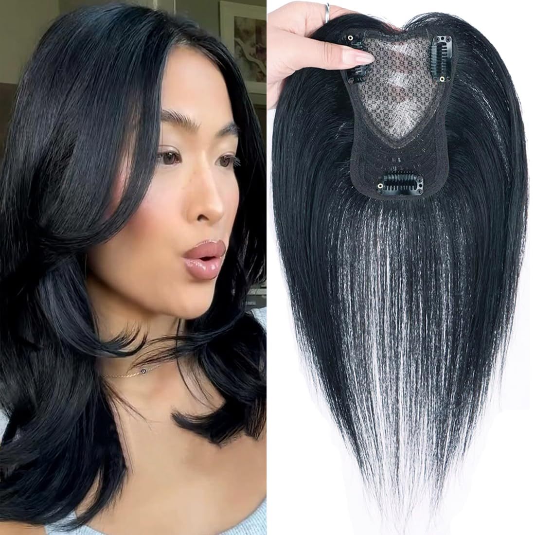 10 Inch Straight Human Hair Topper with Lace Base for Thinning Hair Amazon.com : Hair Toppers for Women Hair Topper for Women  main image 3