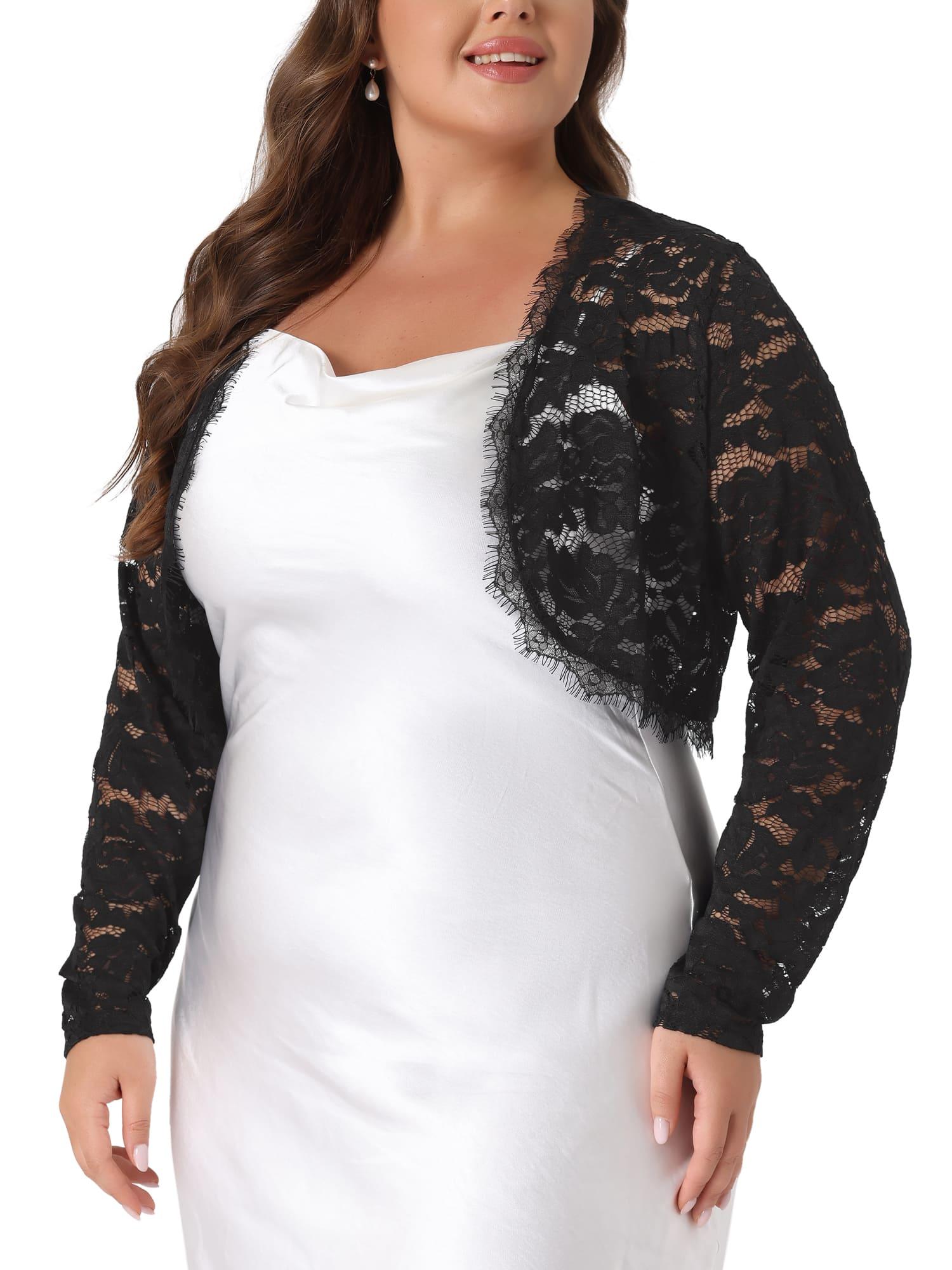 Plus Size Lace shrug for Women Long Sleeve Floral Lace Shrugs Top - Main Image