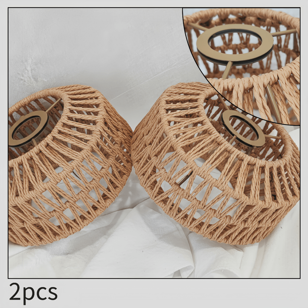Image of Handmade Rattan & Iron Lantern Shade - 1/2 Pack Warm Light Fixture Cover, Boho Porch/patio Decor, 20cm Diameter (no Bulb Included)