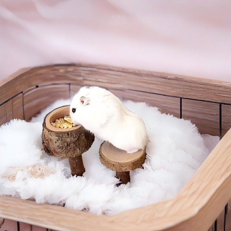 Image of Wooden Hamster Toy Wood Food Bowl Solid Wood Platform Foraging Climbing Gnawing Teeth Scenery Hamster Supplies