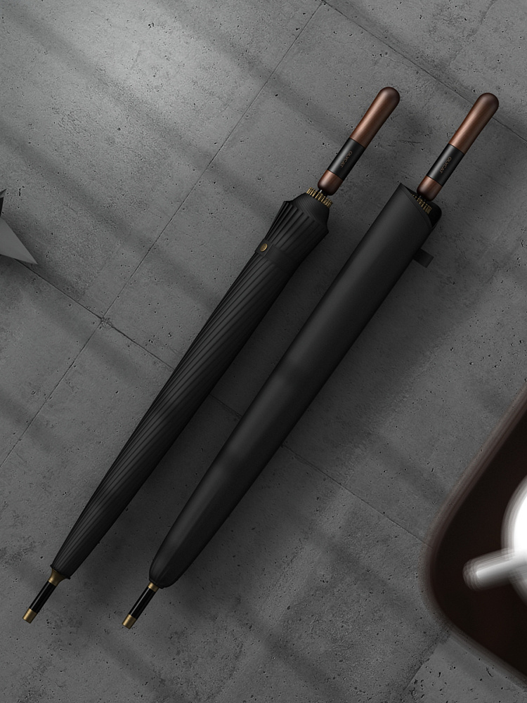 24 bone automatic long handle umbrella durable steel wood windproof rainproof black with brown accents stylish for home office office umbrella minimalist umbrella wooden handle umbrella details 2
