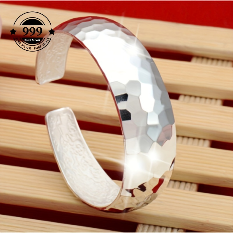 TEMU 999 Silvery Charm Square Wide Edition Bracelet Silvery Bracelet Wide Silvery Bracelet Weight 40g/ 1.4oz, Local Warehouse, Suitable For Holiday
