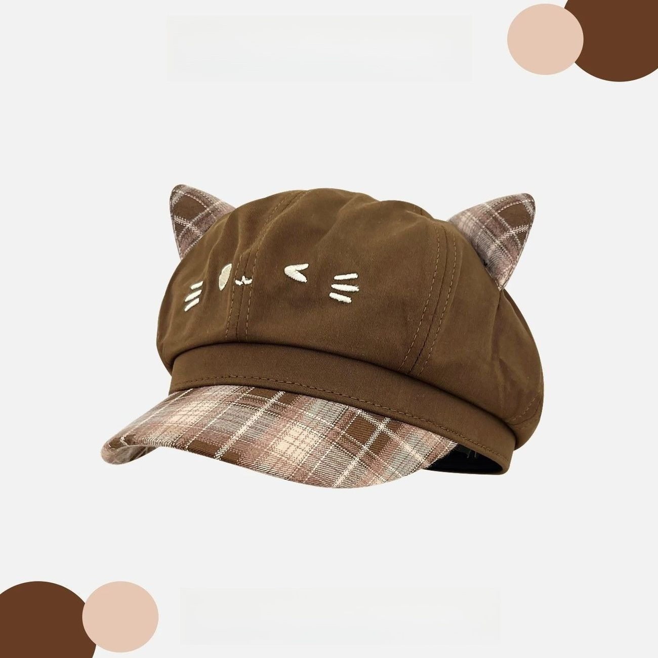 TEMU 1pc Cute Cat Ear Octagonal Newsboy Women's Outdoor Versatile Baseball Hat Soft Breathable Face-slimming For Shopping Daily Outfit Thanksgiving