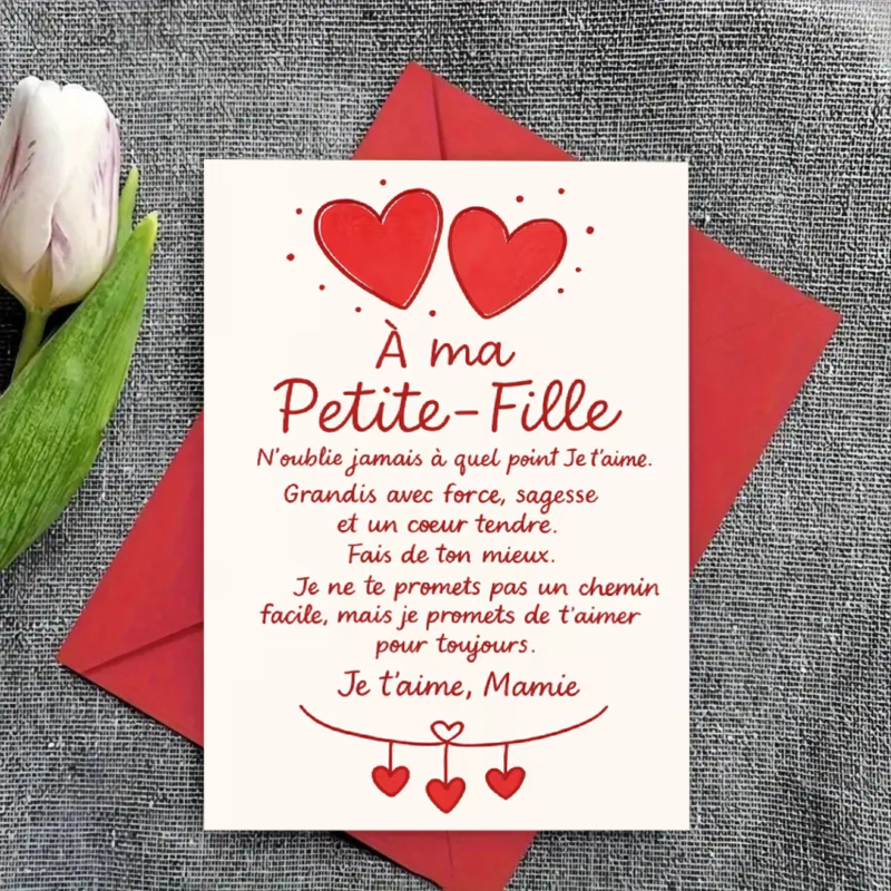 TEMU 1 Carte de vœux de cœur de style français avec imprimé cœur rouge et message français . Convient carte pour des mères, les anniversaires, les