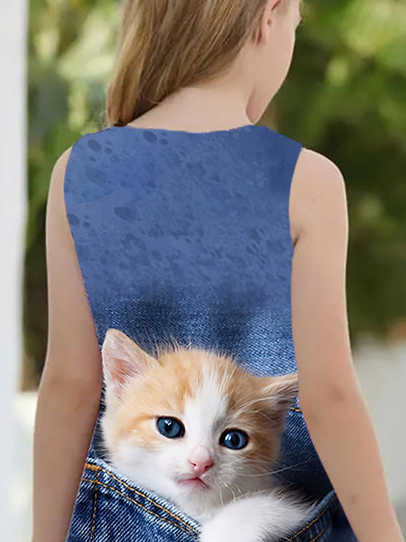 Blue Cat Imitation Faux * Dress Casual Fashion Beautiful Flower Sleeveless  Dress