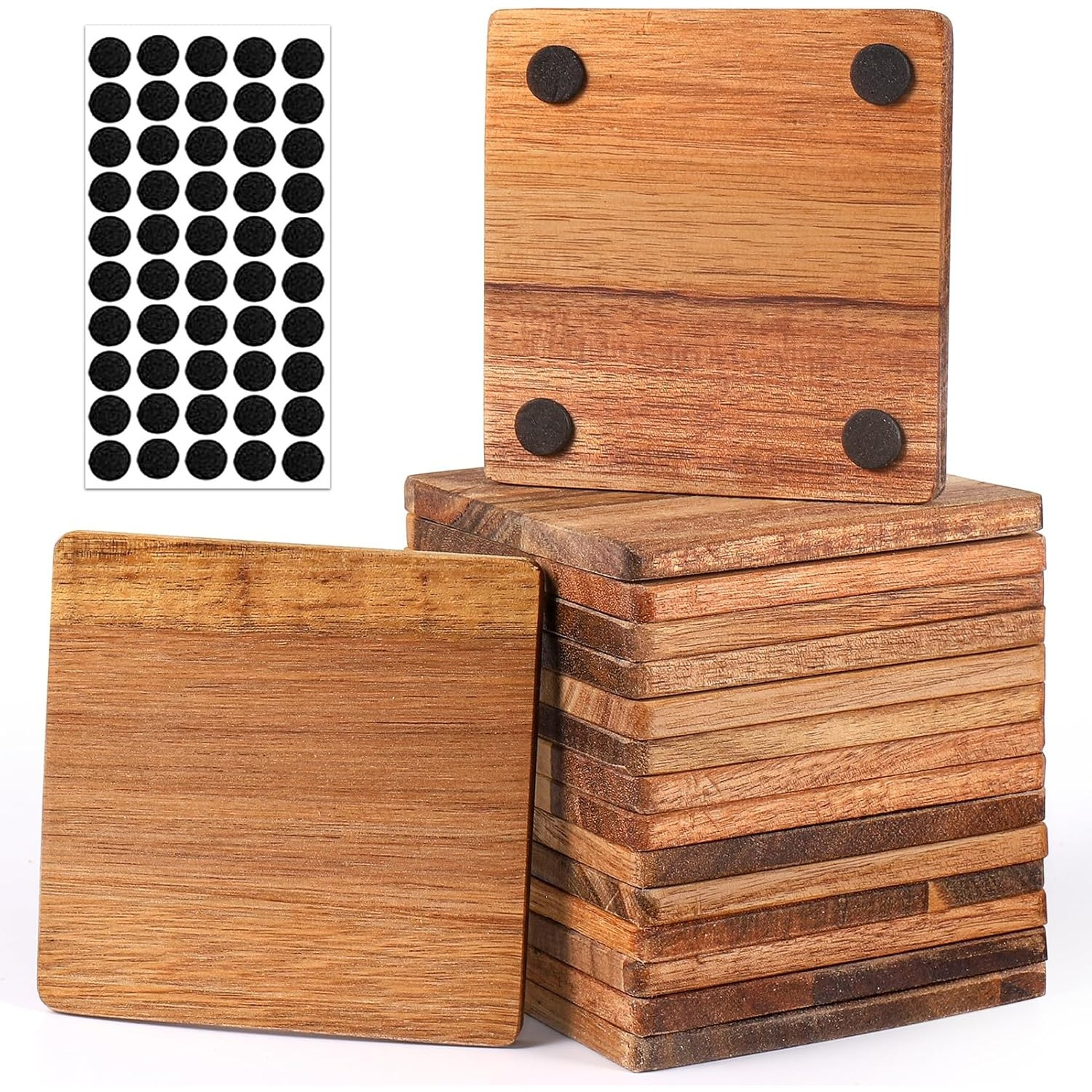 

16-pack Square Acacia Wood Coasters With Non-slip Dots, 4-inch Wooden Coasters For Diy Crafts, Painting, Engraving, And Home Decoration