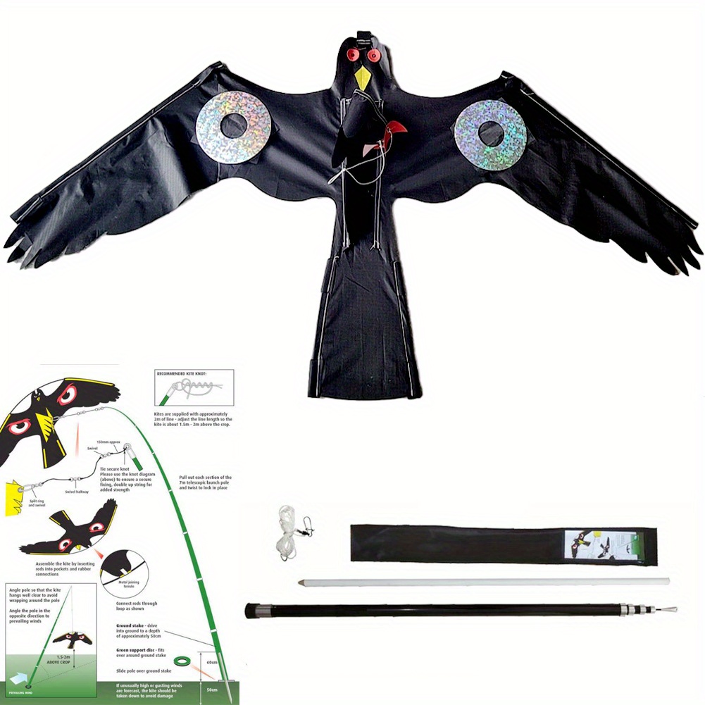 Image of Birds Scarer Hawk Simulated Hawk Flash Reflective Scare, Professional Pigeon Scarer Device For Outdoor Home ( Kite And Rod- 1 Set)