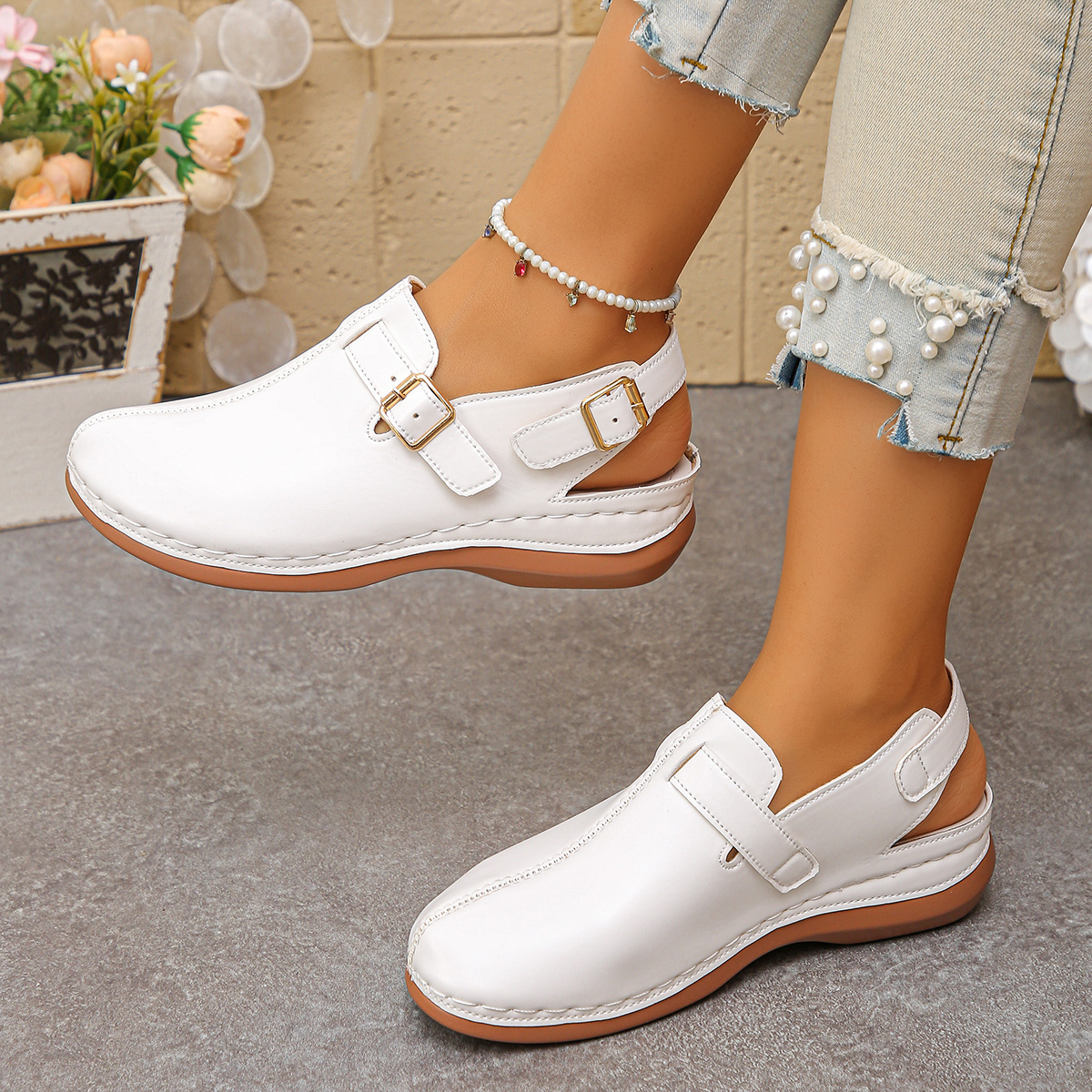 TEMU /summer Women's Plus Size Mule Shoes With And Rear Lace-up Straps, Lightweight, Comfortable, Thick-soled Sandals For Daily Casual Wear, Women