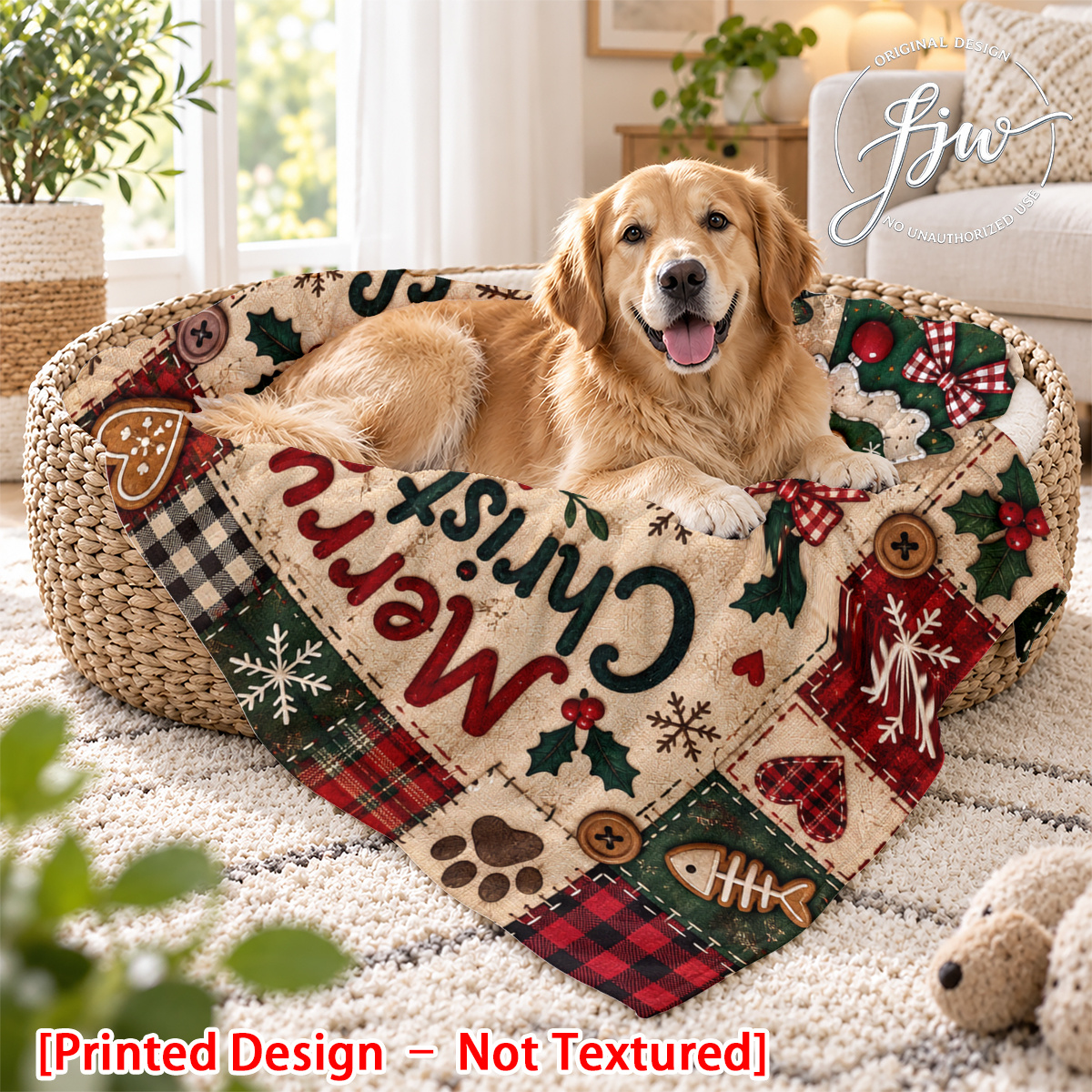 TEMU [printed Design â Not Textured] - 1pc Rustic Christmas Pet Blanket For Dogs And Cats, Vintage Plaid Pet Throw, Festive Christmas-style Pet