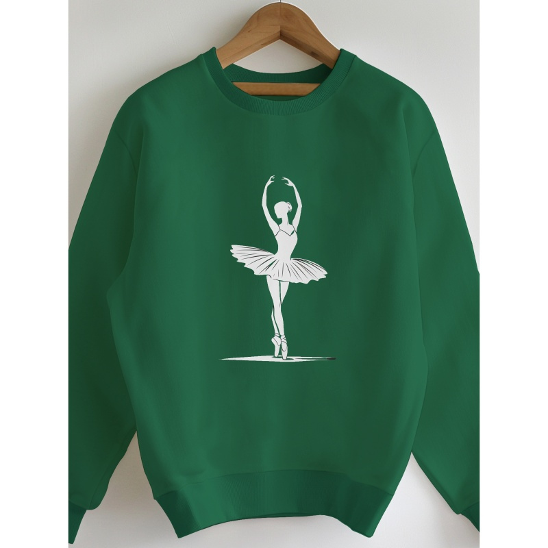 

Ballet Dancer Silhouette Sweatshirt For Women - Casual Polyester Hoodie With Geometric Pattern, Knit Fabric, Round Neck, Regular Fit For Fall/winter Season