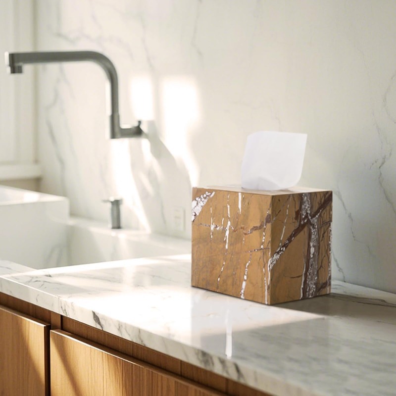 natural marble tissue box holder - elegant marble bathroom organizer dispenser with   lid, marble countertop decor in brown/beige/white/gray/black/, for living room, kitchen, bedroom, bathroom - ns034,  , vanity decoration, tissue box holder, facial tissue holder, tissue box cover Product details 4