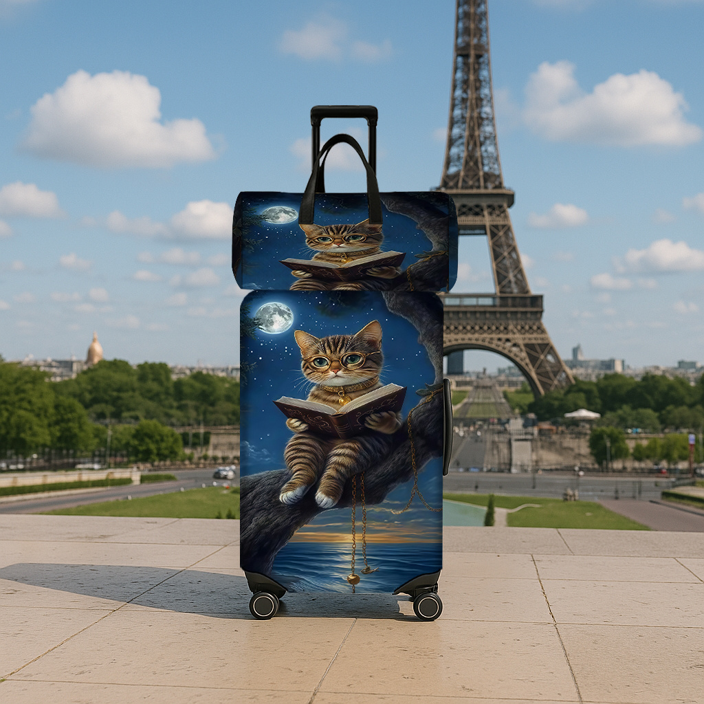 Moonlit Night Cat Luggage Set with Travel Bag