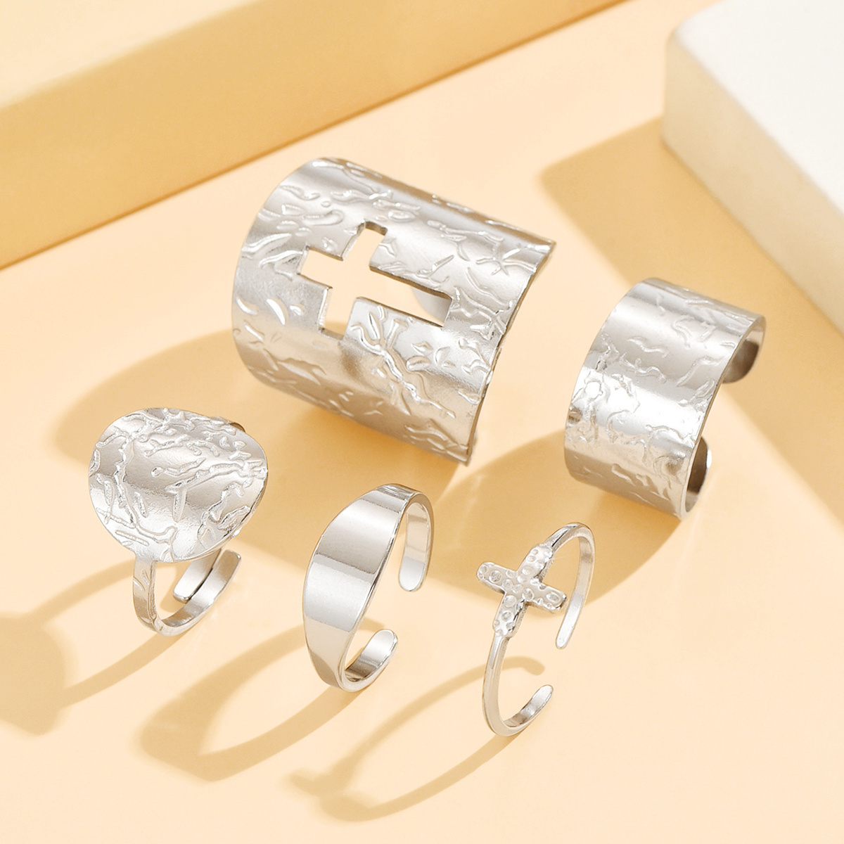 5pc Vintage-Style Open Rings with Irregular Geometric Shapes