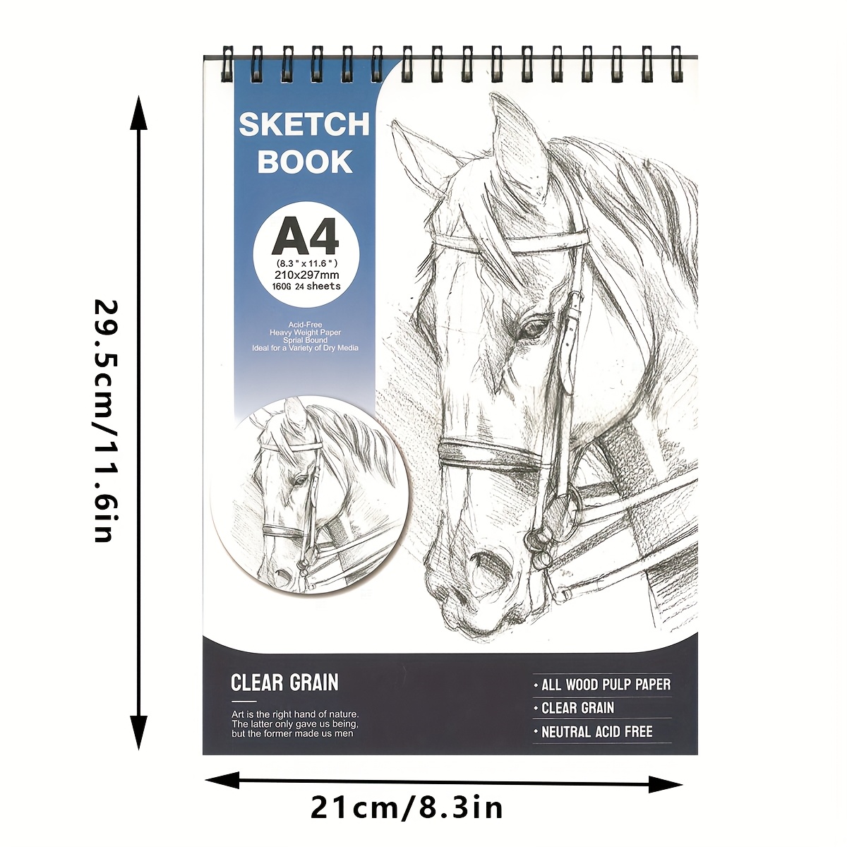 TEMU Grand Carnet de A4 à Spirale avec Couverture Épaisse de Qualité Supérieure et Papier à Dessin Épais et Durable avec Motif sur la Couverture.