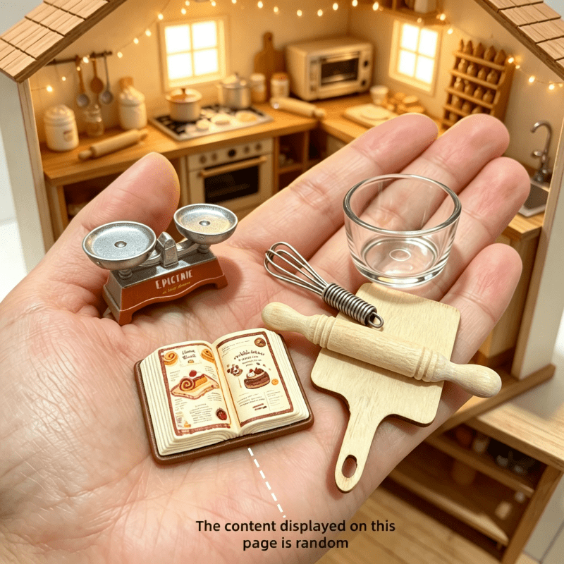 TEMU 6pcs Miniature Baking Utensils Set - 1:12 Scale Mini Balance Scale, Whisk, Rolling Pin, Transparent Bowl (random Baking Book), Suitable For