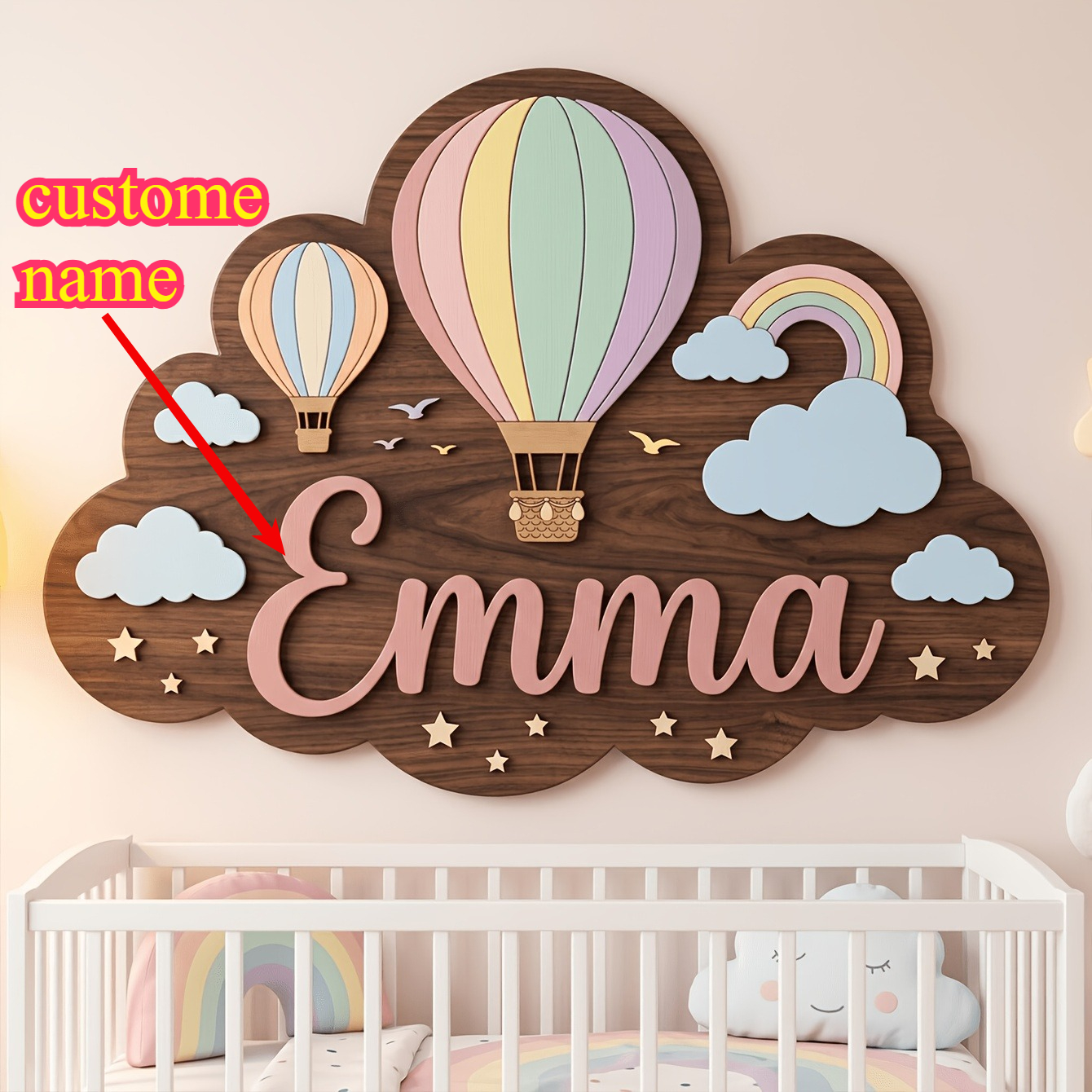 Floral Print Decorative Plaque | Wooden Wall Nameplate