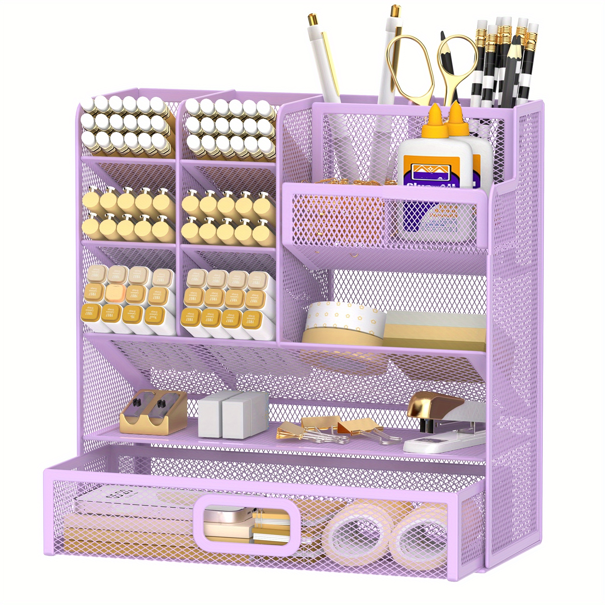 TEMU Daltack Desk Organizer With Drawer, Multifunctional Mesh Desk Pen Organizer, Desk Organizer With Pen Holder And Accessories For Office And Art