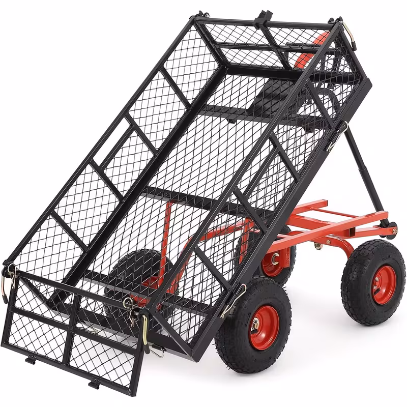 heavy duty garden utility cart metal dump wagon with removable sides and 180 rotating handle yard garden cart on wheels for outdoor Product details 0