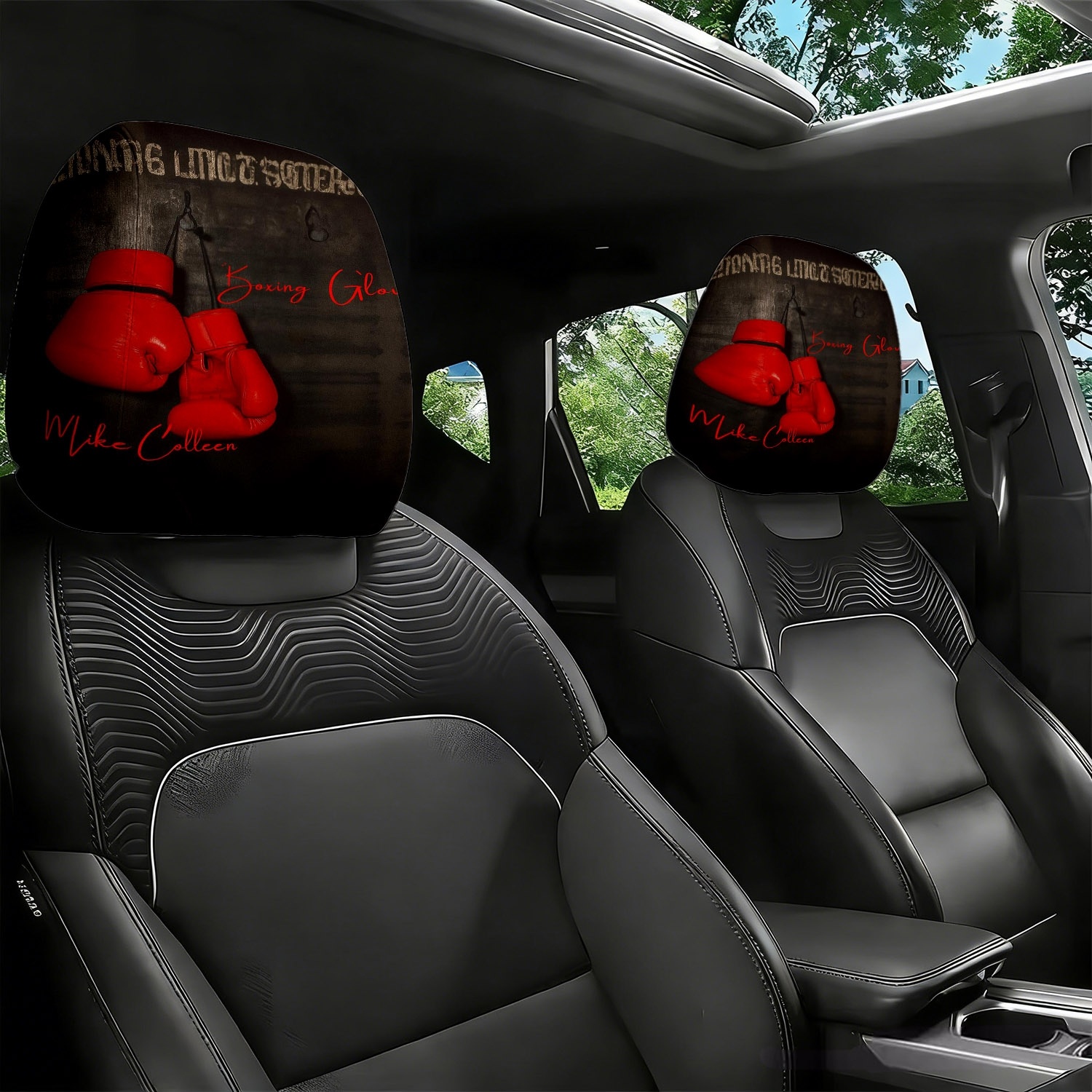 TEMU 2pcs Housses de Tête de Rangement de Voiture Style Gant de Boxe | Imprimé Gant de Boxe Rouge, Taille Universelle, Facile à Nettoyer, et